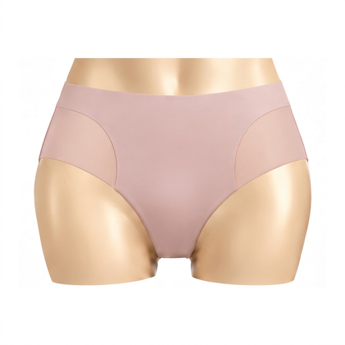 Pink seamless mid-rise hipster panties centered with white space around the product
